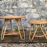 Pair of rattan tripod coffee tables 1950