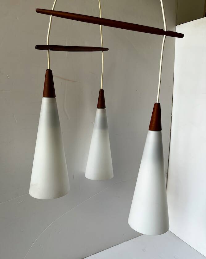 Vintage Scandinavian suspension triple teak and opaline.