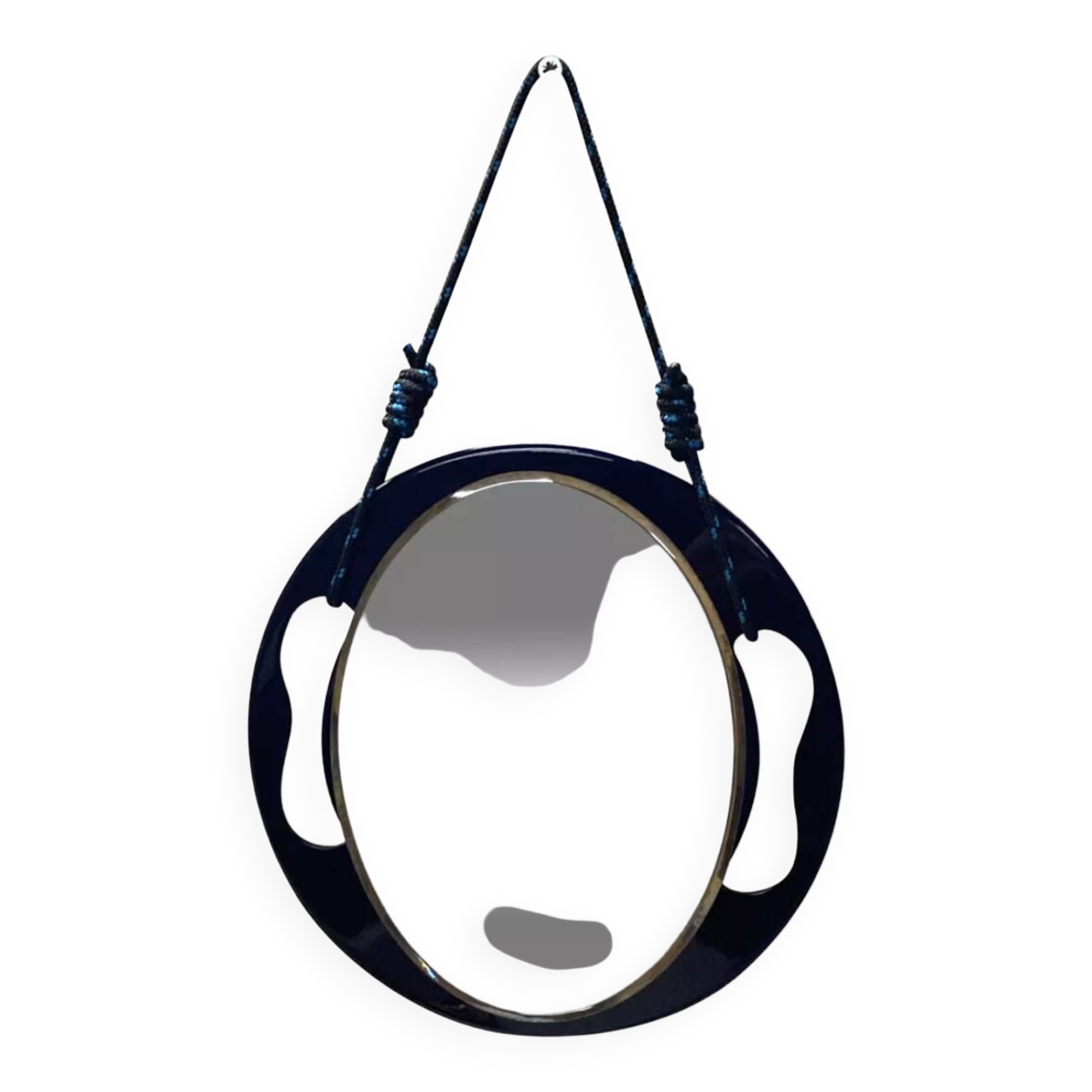 Small round wall mirror in dark blue bakelite 1960