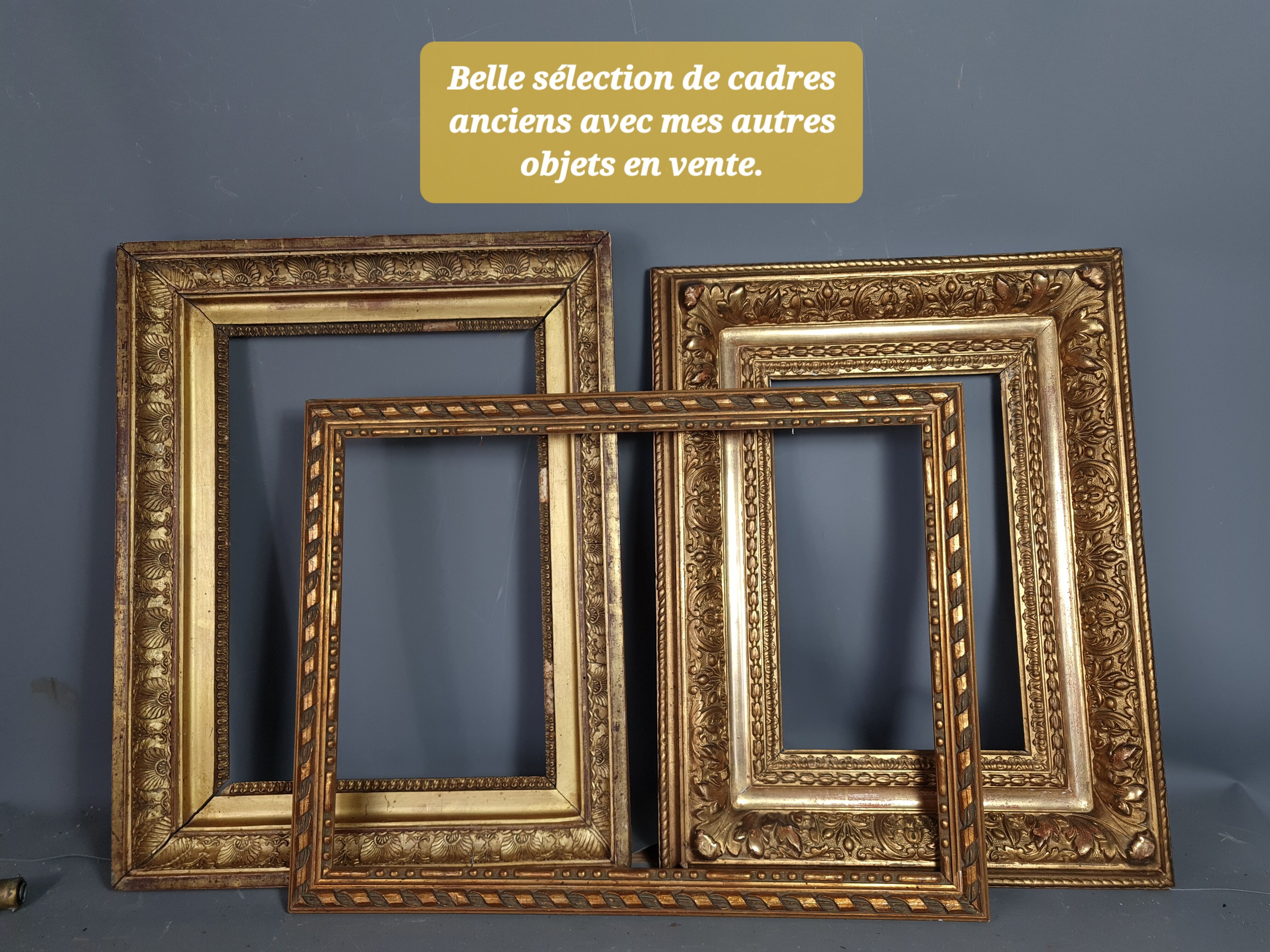Cadre bois profil creux doré feuille d'or 35,5x32 feuillure  25x22 cm