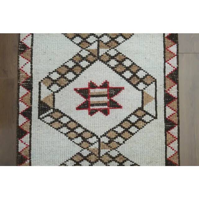 1970s Vintage Turkish Hand-Knotted Wool Cotton Beige Runner Rug 86x375