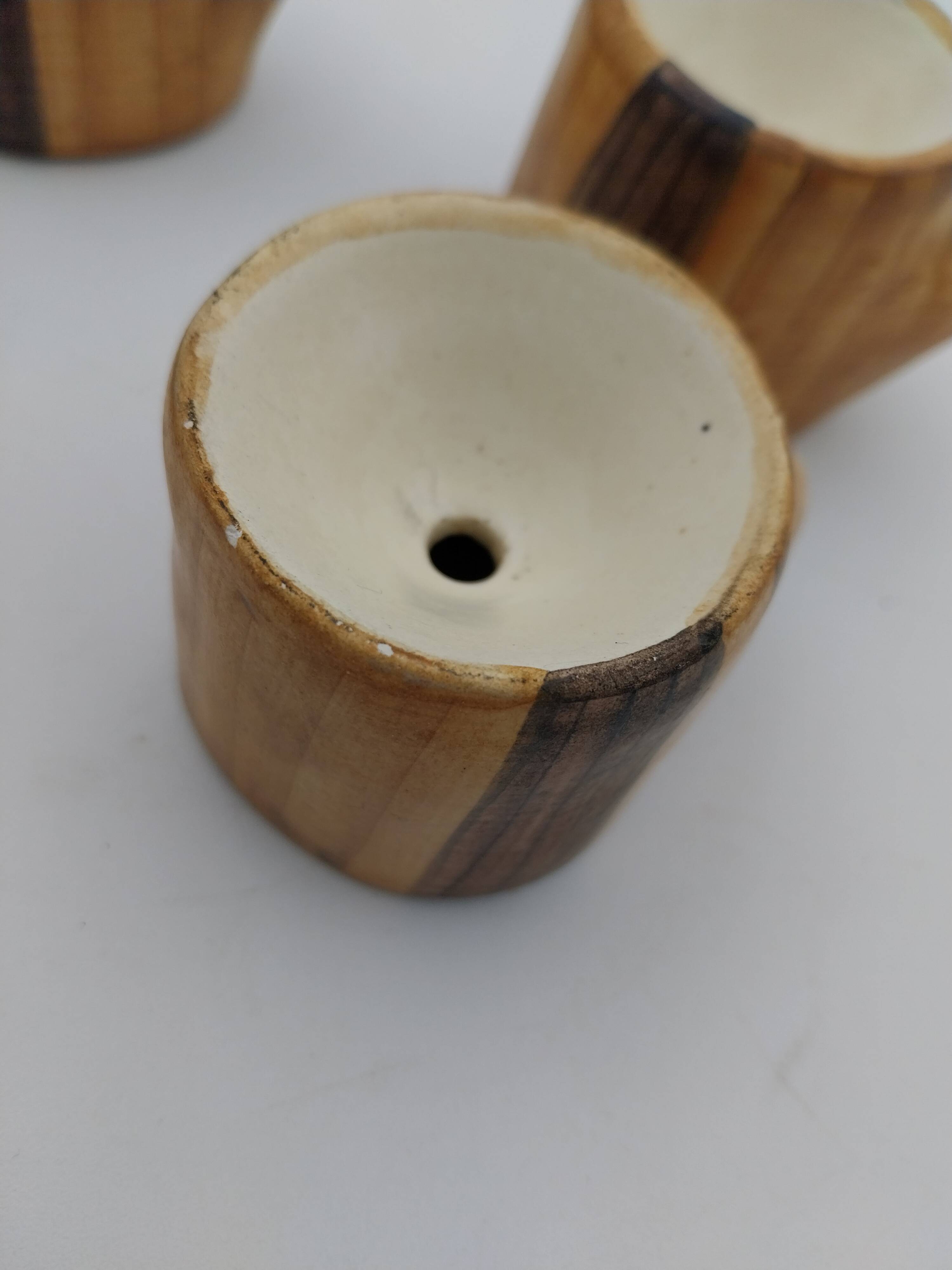 6 Grandjean Jourdan faux wood ceramic egg cups with support