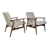 Pair of Henryk Lis 300-190 armchairs in mottled blue-grey fabric, 1970s