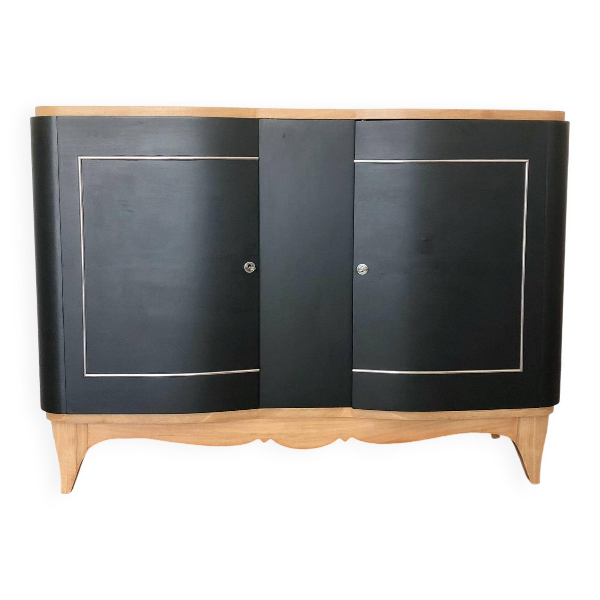 Superb Art Deco sideboard in matte black and raw wood