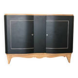 Superb Art Deco sideboard in matte black and raw wood