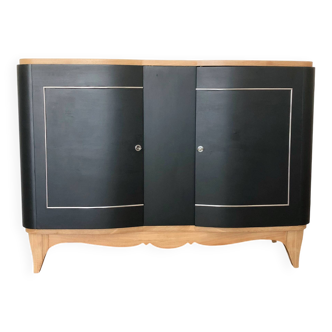 Superb Art Deco sideboard in matte black and raw wood