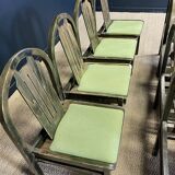Set of 12 Baumann Argos bistro chairs in wood and green fabric from the 80s France