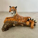 Old vintage ceramic tiger 70s Italian design lying position