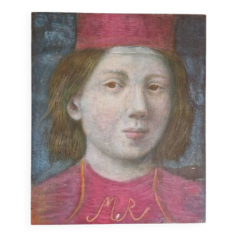 Martine Bligny - Tempera on canvas - Portrait of a woman - Signed