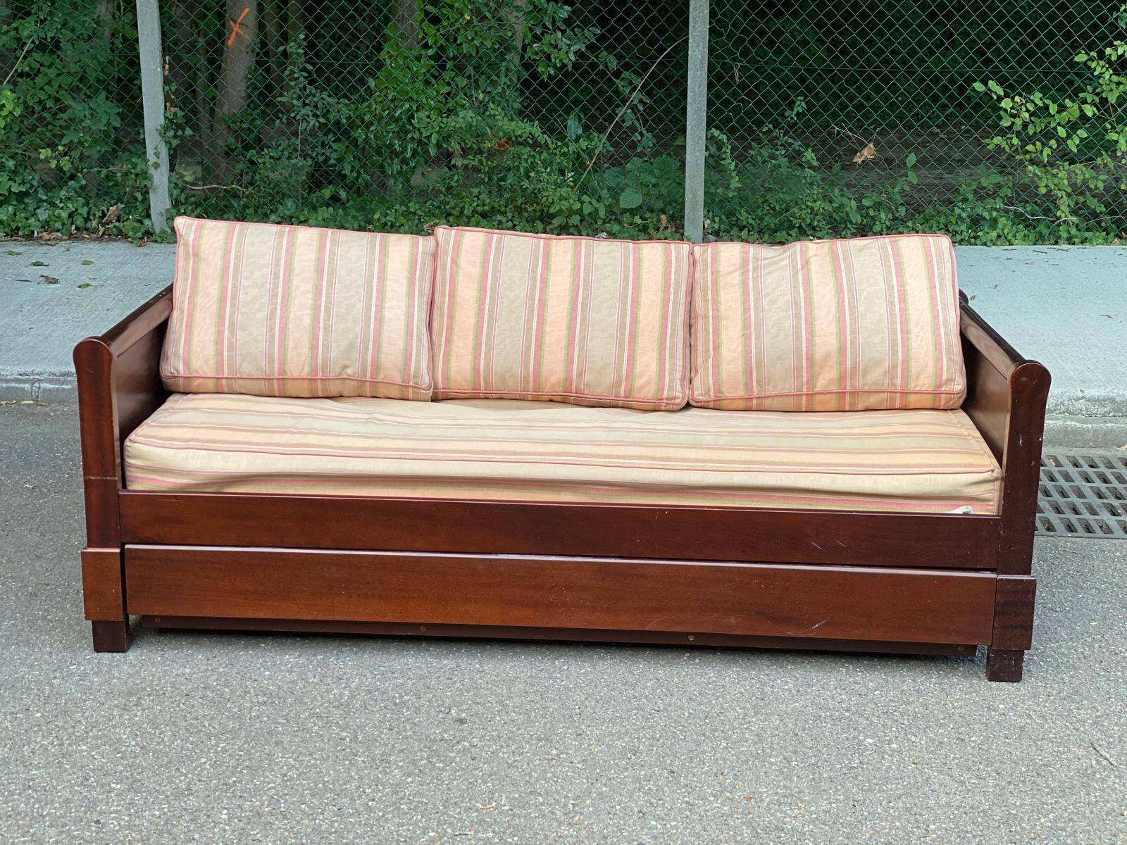 Convertible sofa bed, pull-out bed, solid wood and fabric, 200cm