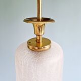 Pair of Mid Century Pendant Lights in Brass and Clear Crackle Glass, 1950s