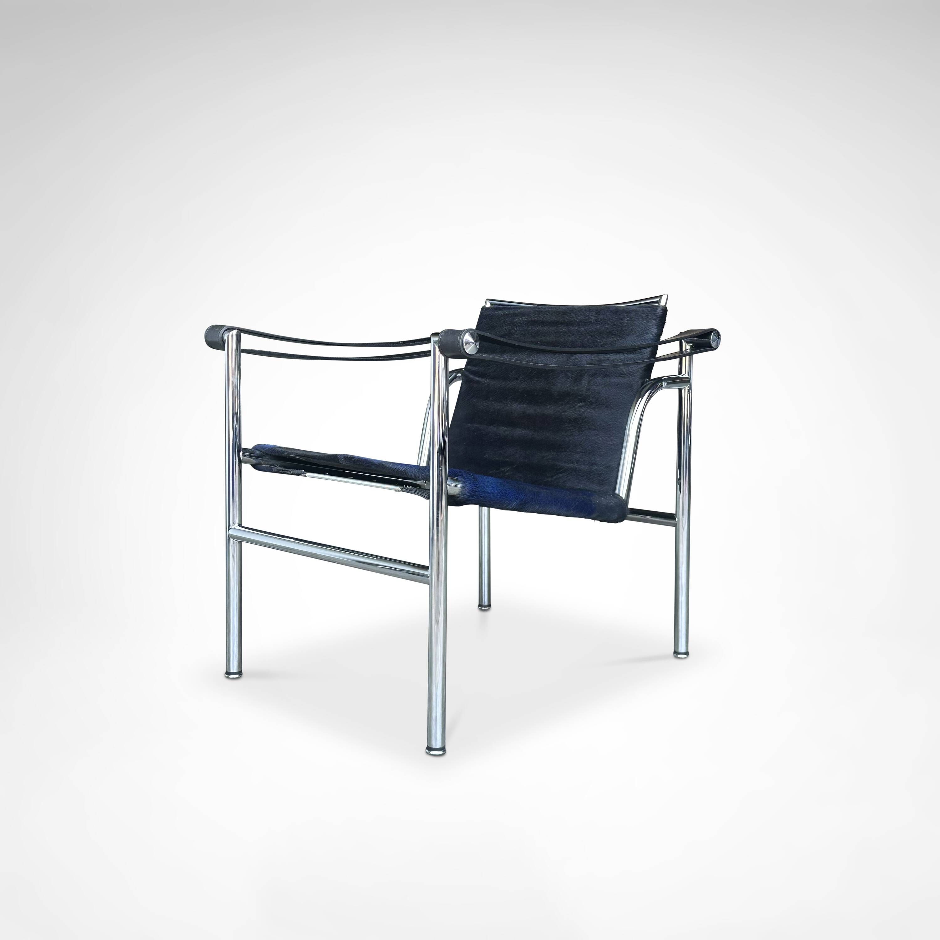 LC1 blue and black ponyskin armchair by Le Corbusier et al for Cassina 1990