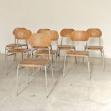Set of 8 metal and wood school chairs  
Former Czechoslovakia 1960