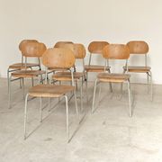 Set of 8 metal and wood school chairs  
Ex Czechoslovakia 1960
