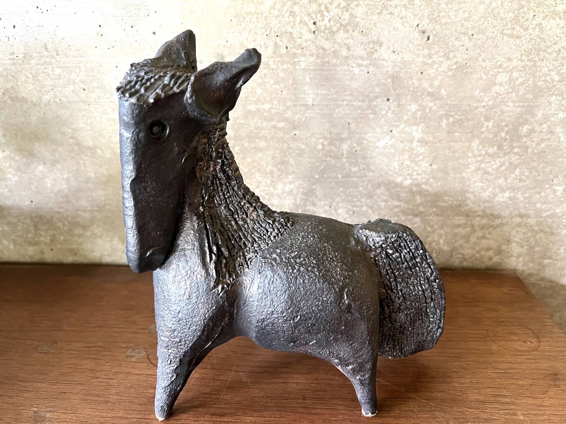 Black glazed ceramic sculpture signed Pouchain – Circa 1960