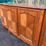 Light solid wood enfilade with Louis XV marquetry from the 20th century, 227cm.