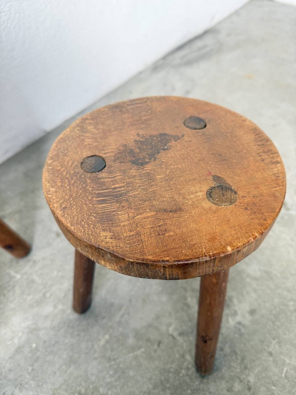 3 free-form oak tripod stools