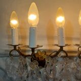 Paire d’appliques 3 lumières bronze et cristal