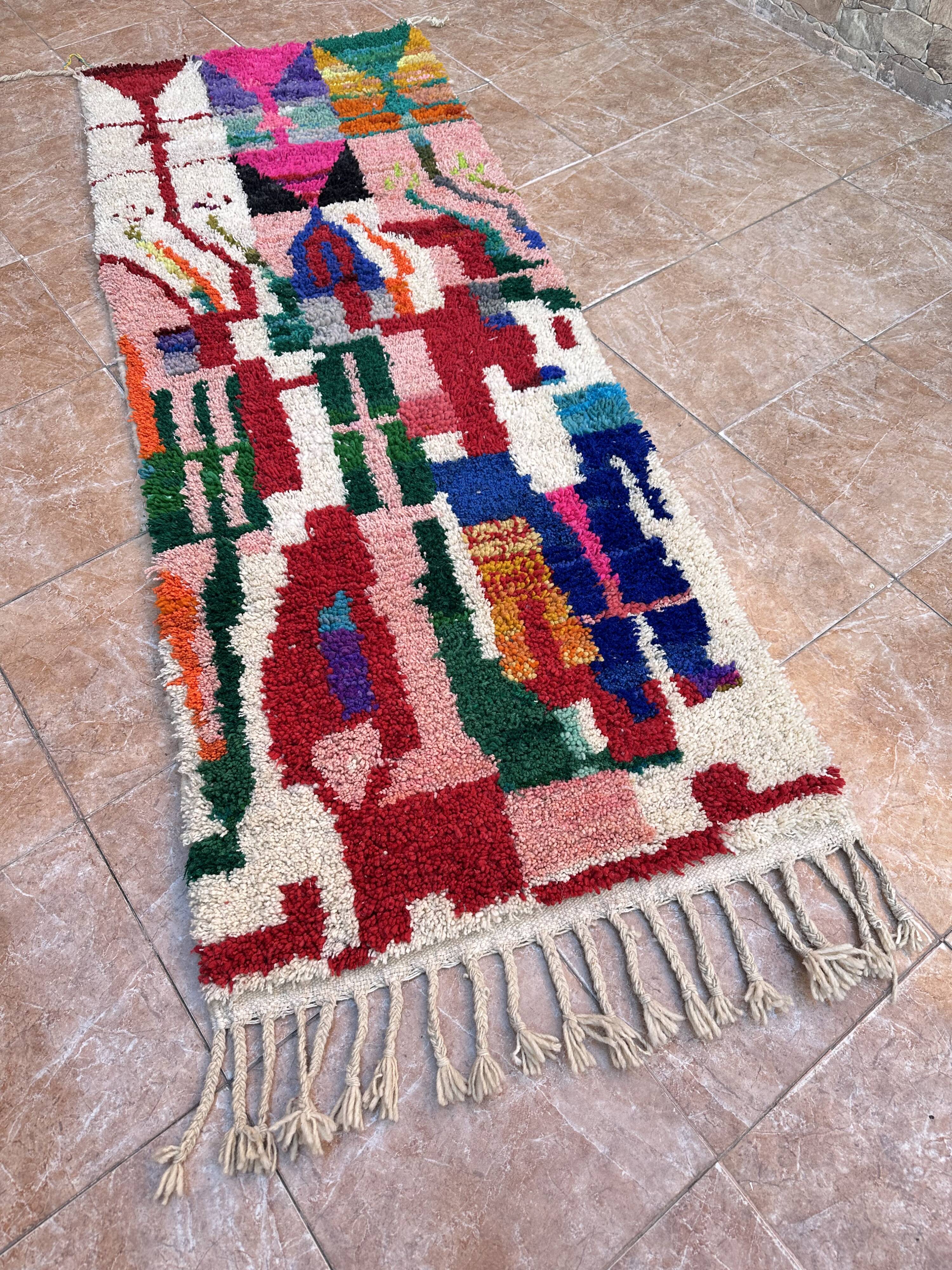 Vintage Boujaad wool hallway runner: Traditional Moroccan rug