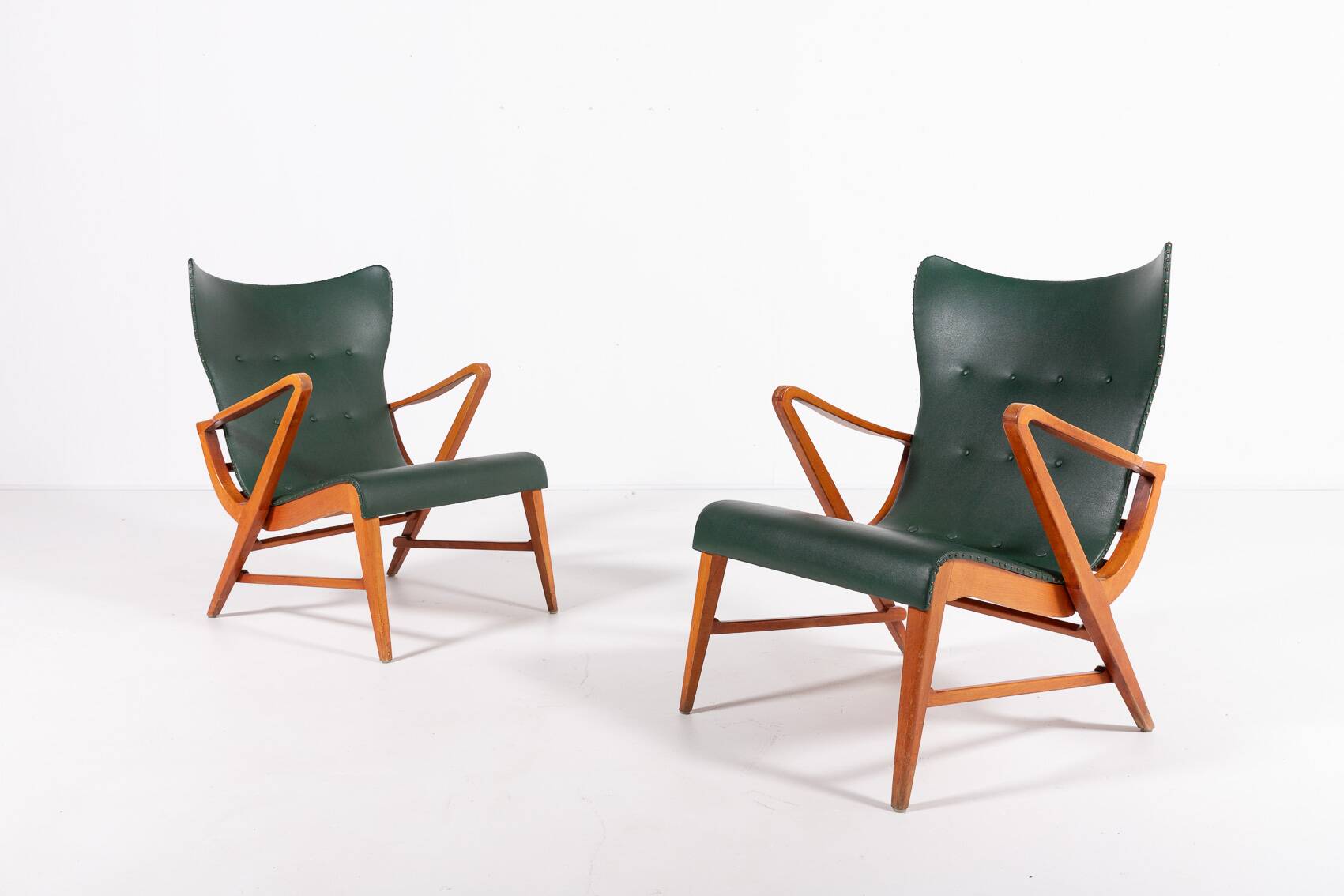 Architectural Swedish Mid-Century Modern armchairs by Axel Larsson, 1950’s
