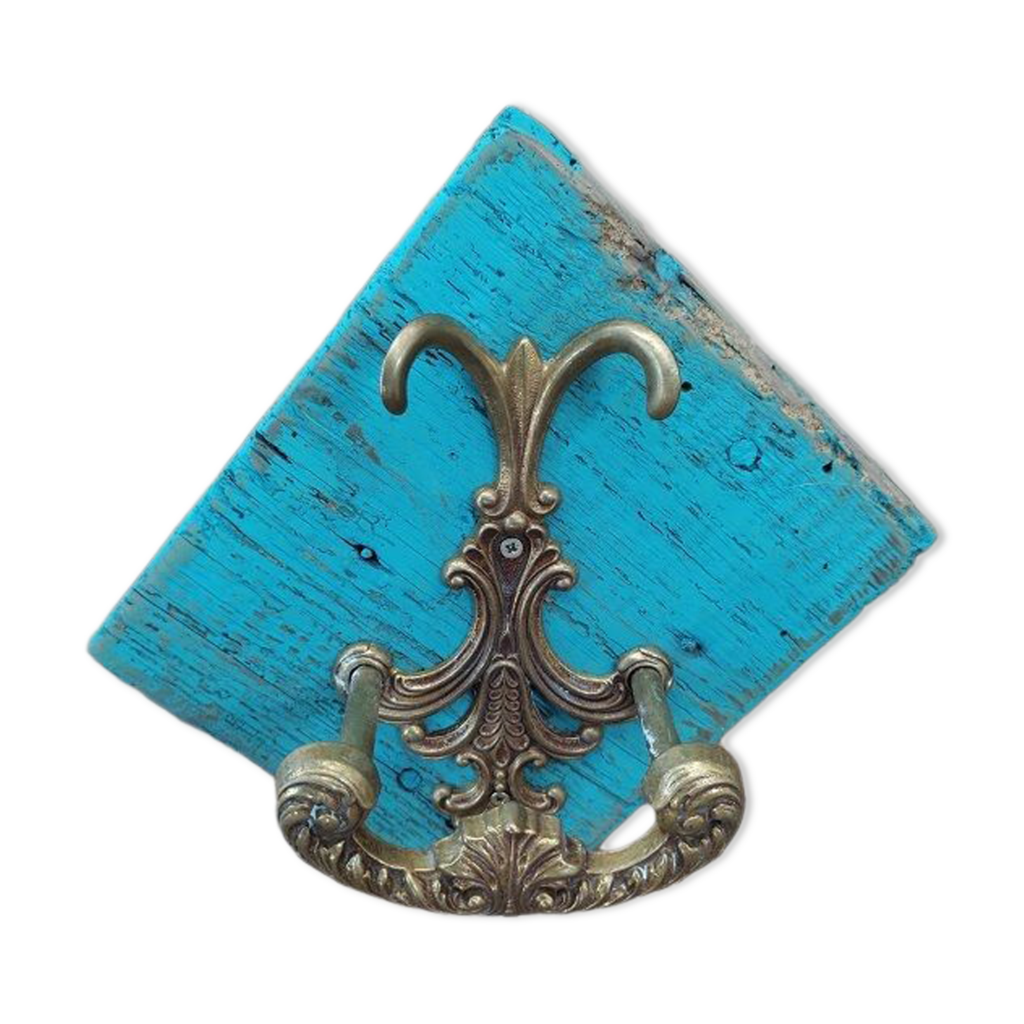 Coat holder patinated wood blue 1 hook bronze deco dp 092288
