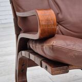 1970s, Scandinavian design, lounge chair, original condition, leather, bent wood.