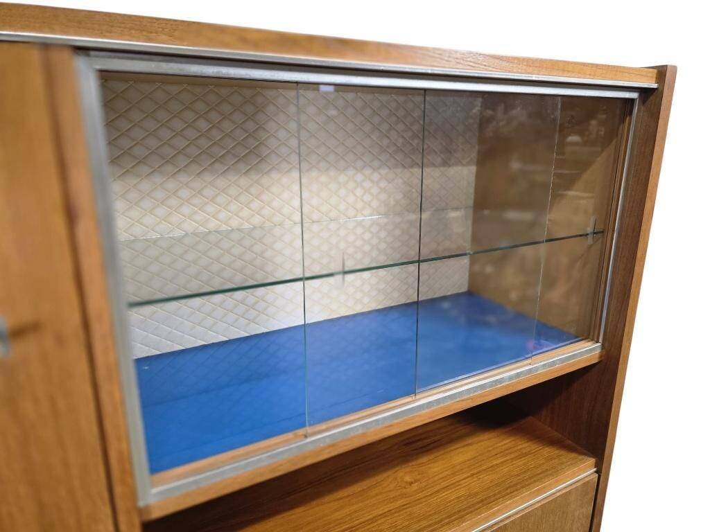 Buffet, meuble bar vitré vintage en bois