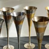 6 Vintage Silver-Plated Brass Champagne Flutes