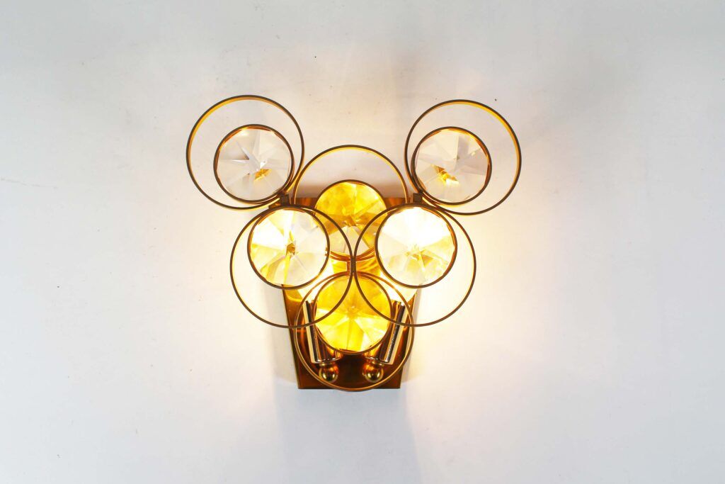 Polished brass and crystal glass wall lamp by Palwa, Germany 1960s