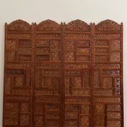 Vintage Asian carved teak screen — mid-20th century