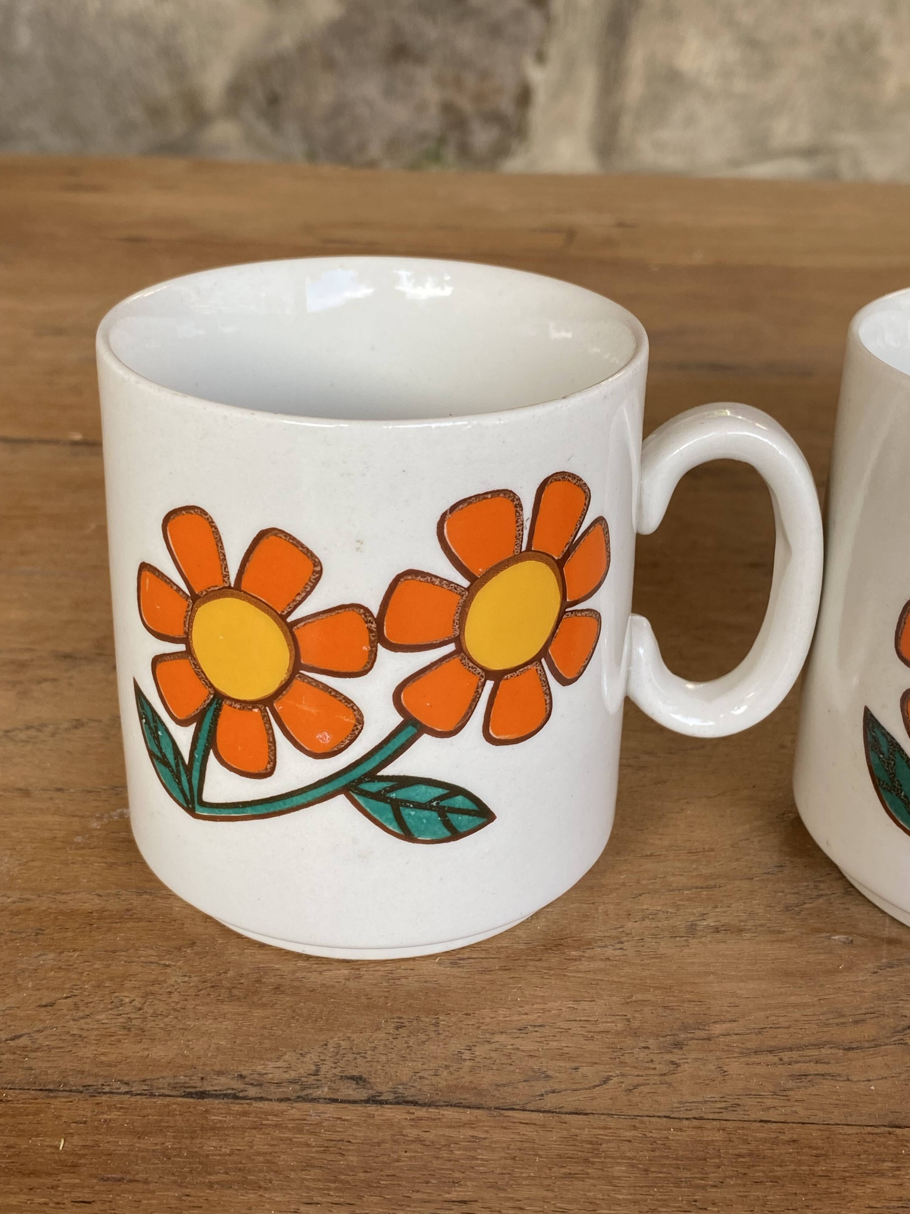 3 italian retro floral mugs