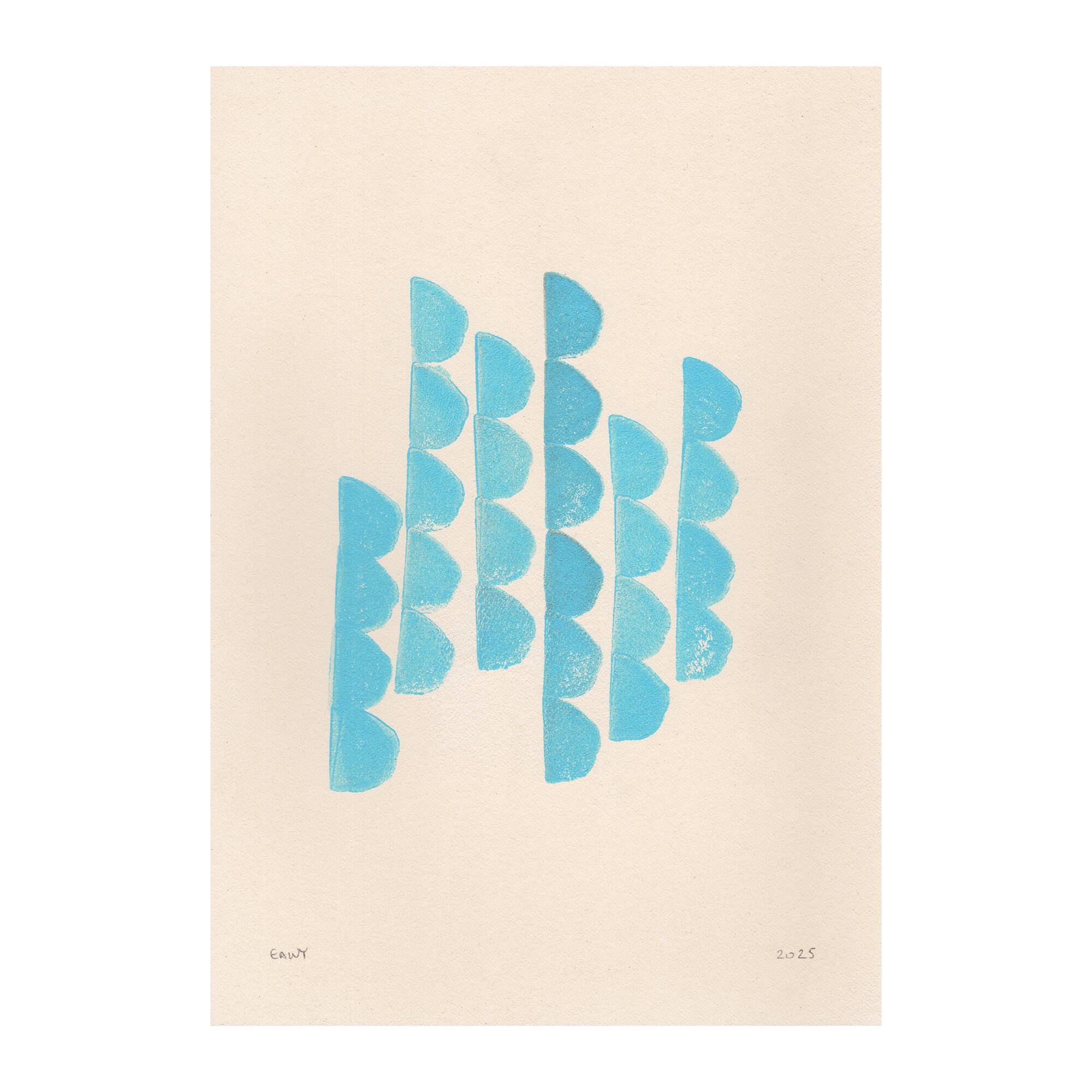 Collection of 4 blue abstract paintings on paper signed Eawy