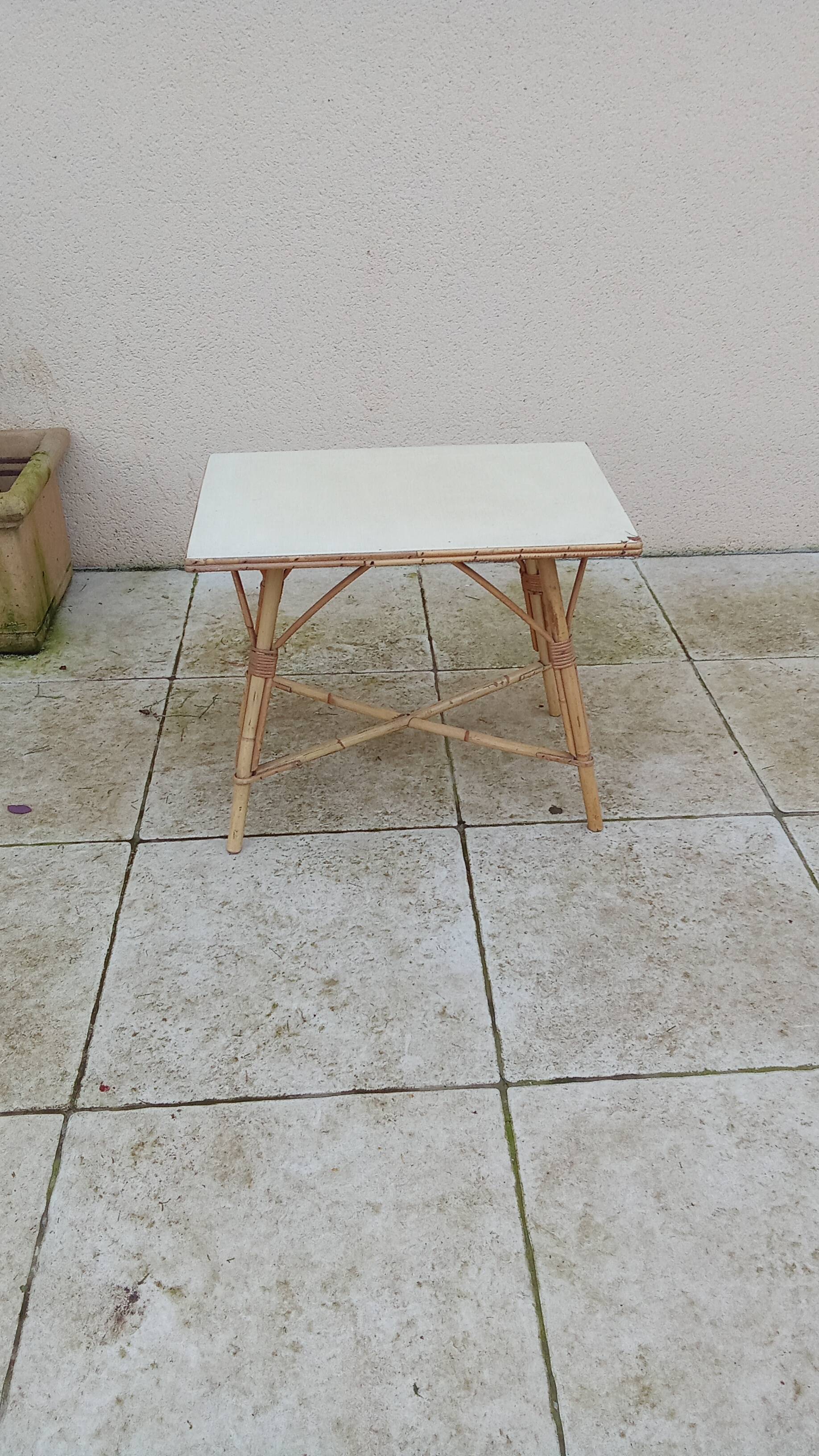 Small vintage rattan coffee table