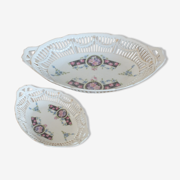 Set of 2 openwork bins or porcelain baskets circa 1920-1930