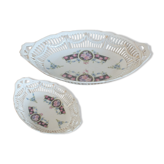 Set of 2 openwork bins or porcelain baskets circa 1920-1930