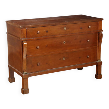 Antique walnut restoration commode with 3 drawers, 1800s.