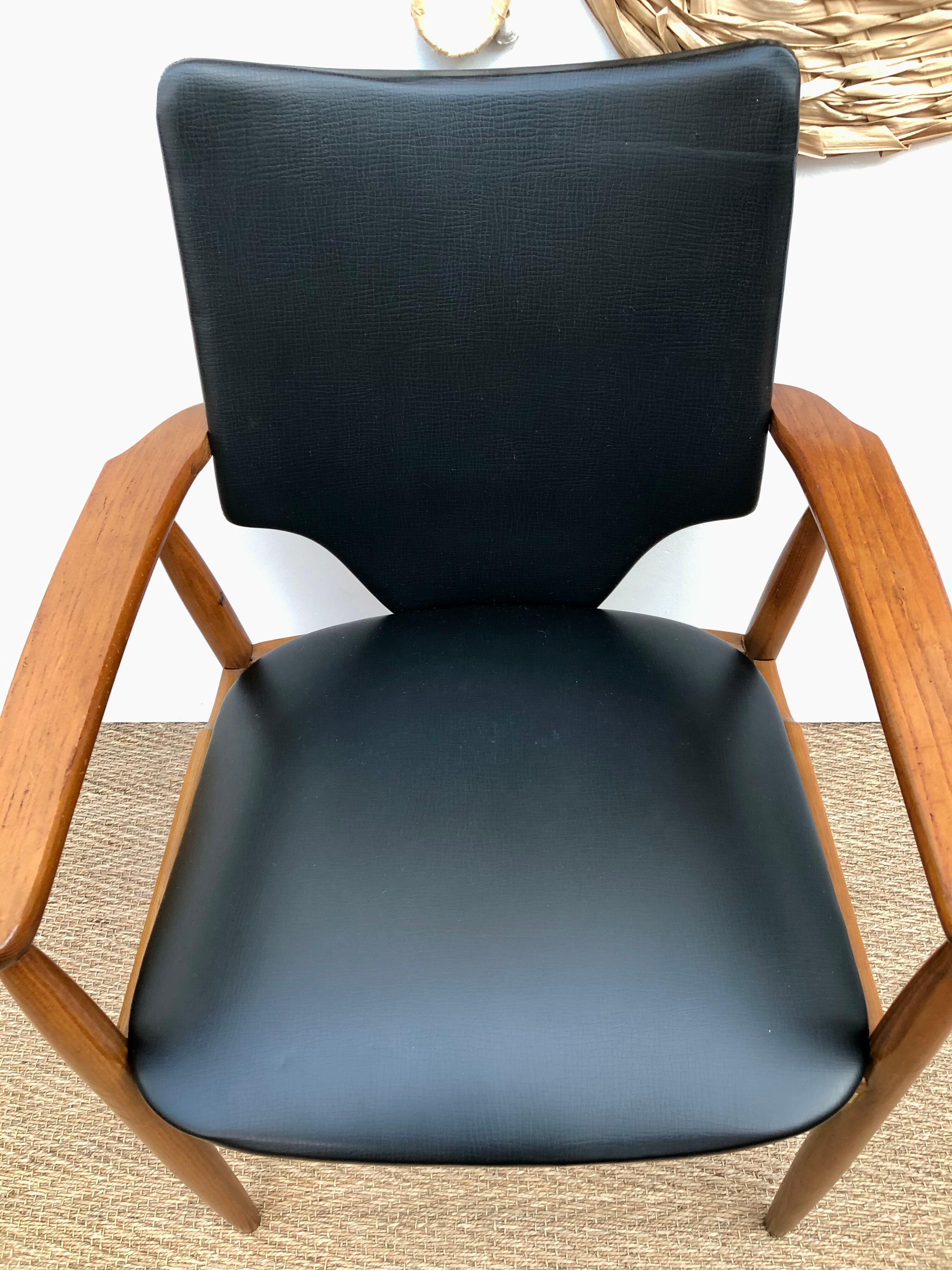 Teak and black vinyl chair 1960s