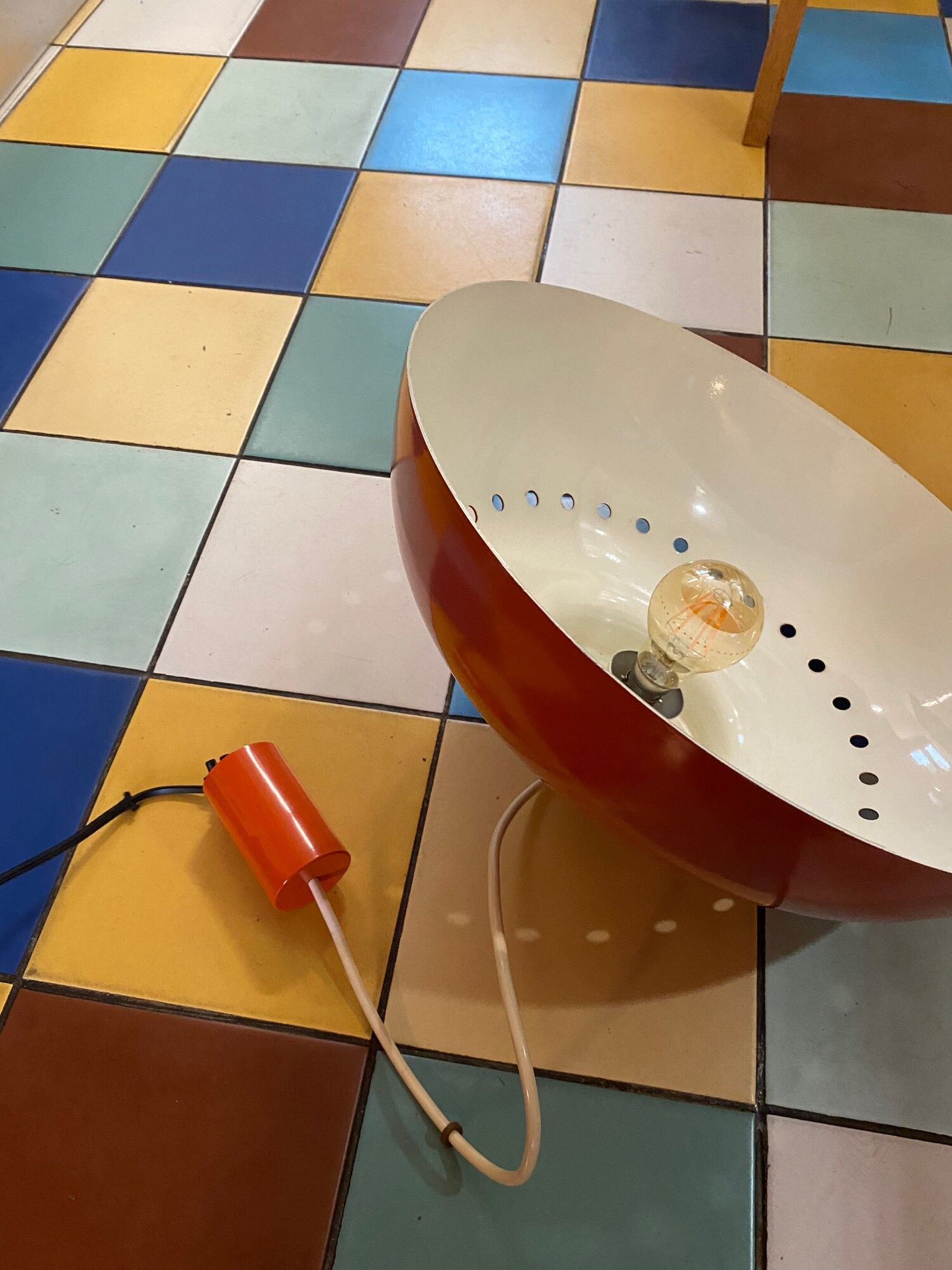 Red lacquered metal chandelier