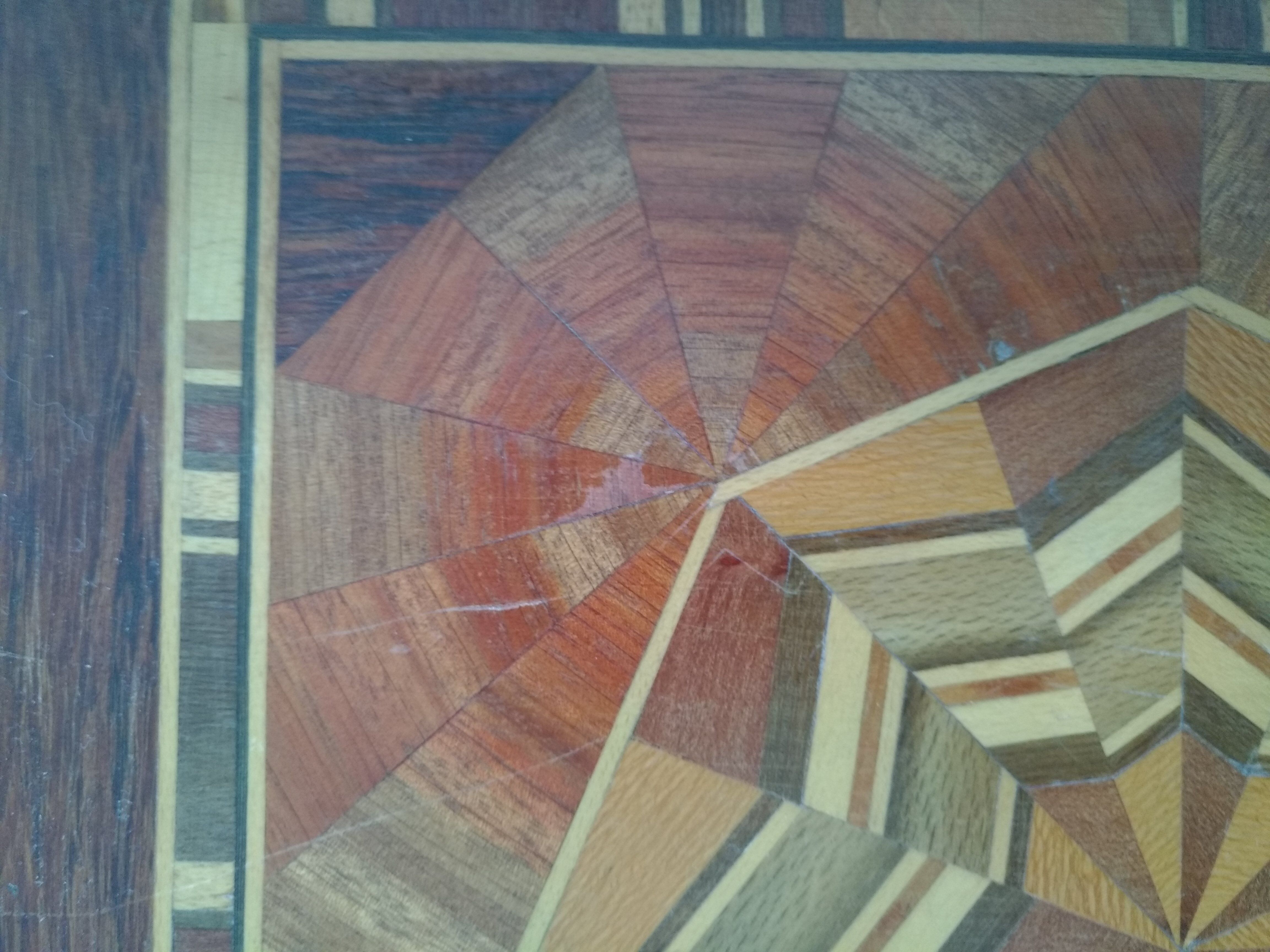 Old vintage marquetry wooden tray