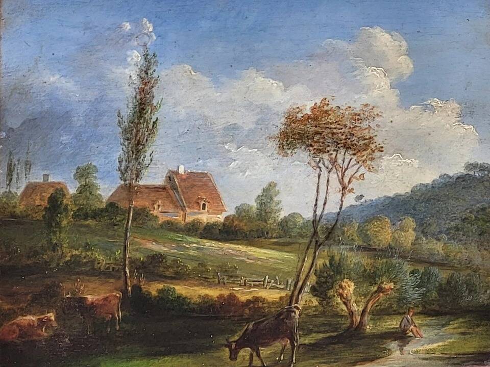 Antique Painting  Animated Landscape Oil Painting on Wood Panel