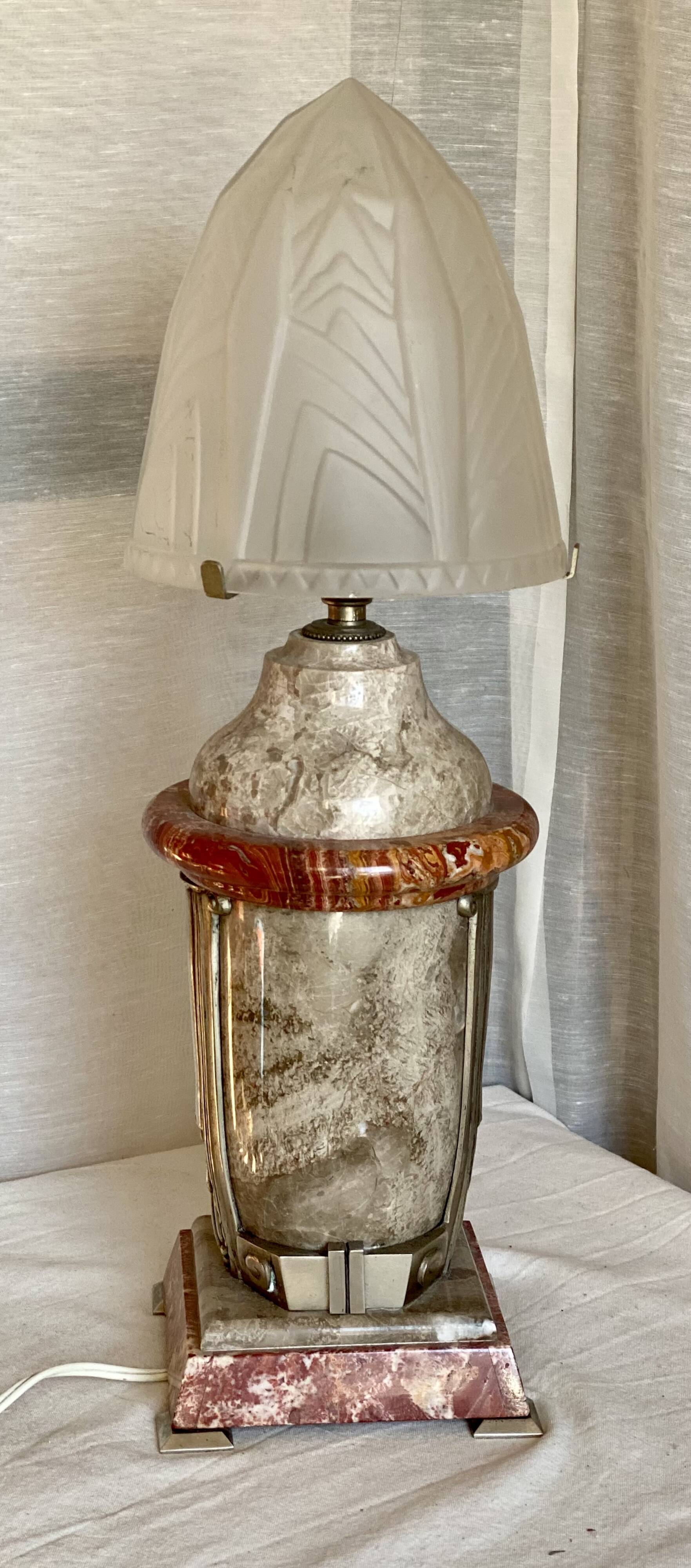 Art Deco marble and glass lamp, 1920s-30s