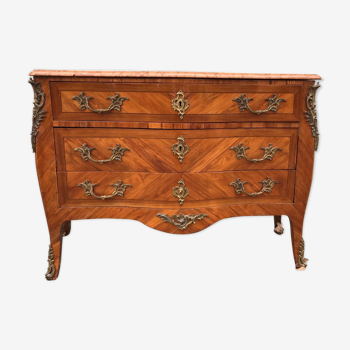 Commode Louis XV en marquetterie dessus marbre