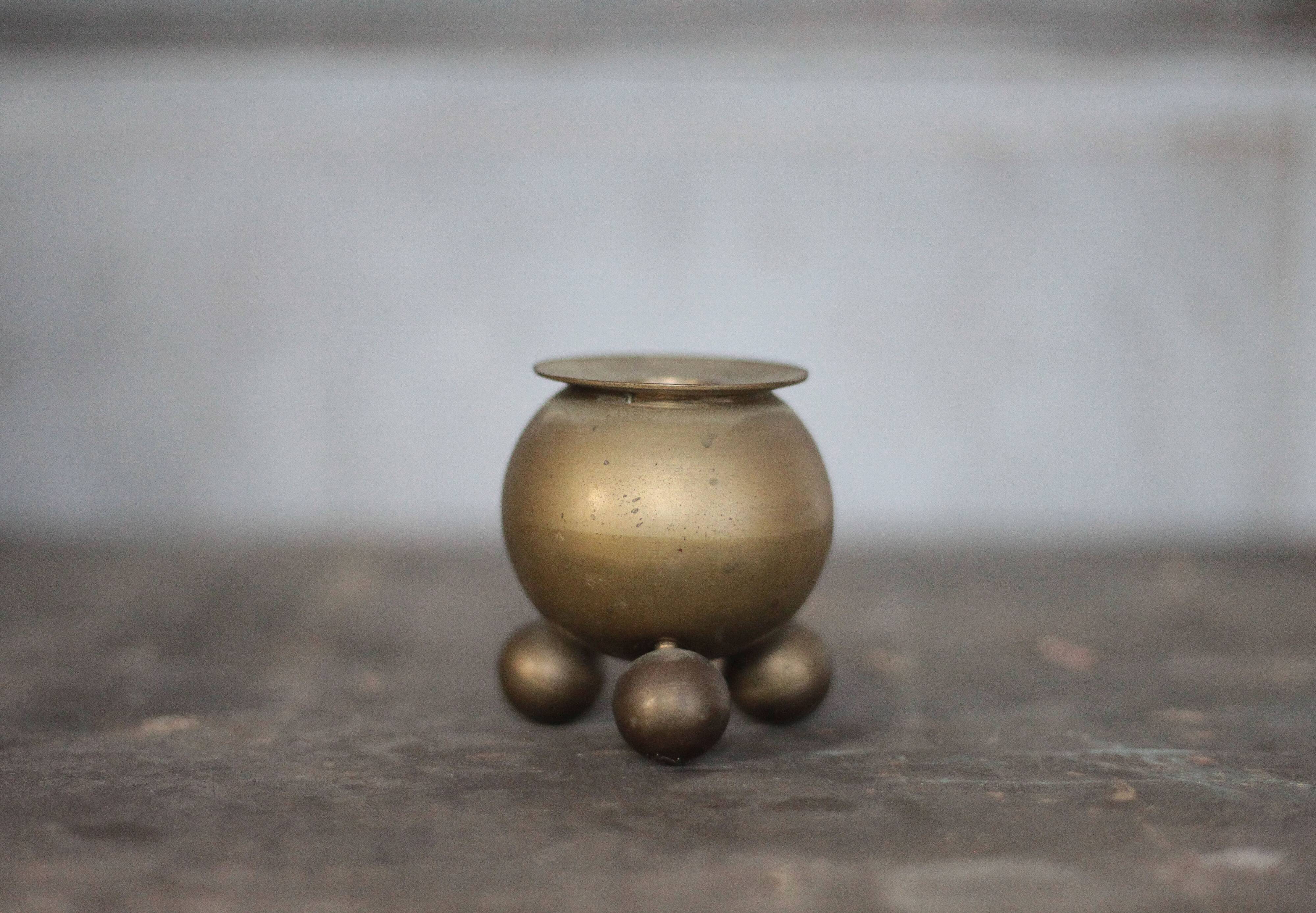 Pair of brass tripod candle holders, Gusum Bruck Sweden, candle holder.