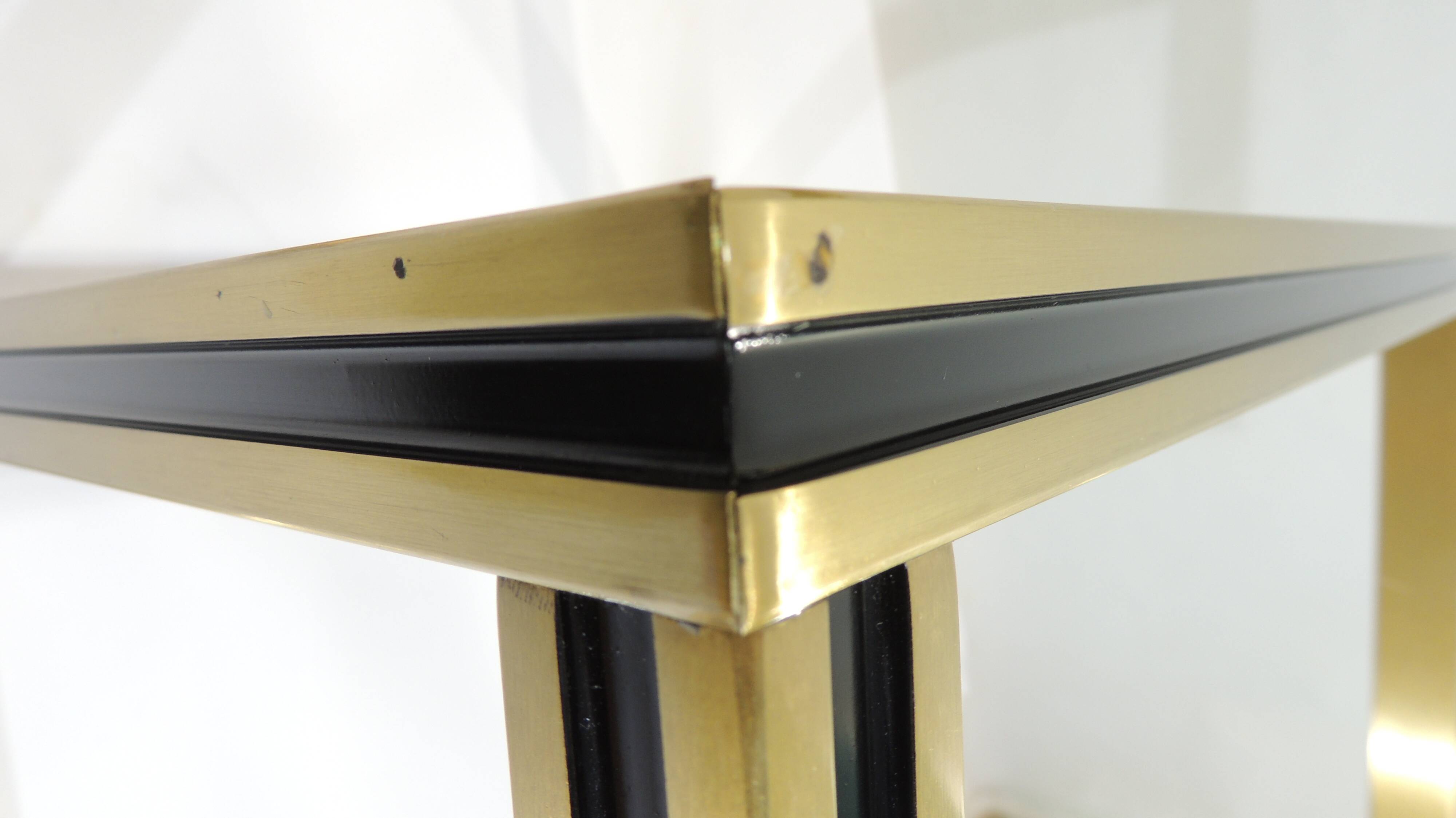 Set of Nesting Coffee Tables in Gold Metal & Beveled Glass by Pierre Vandel
