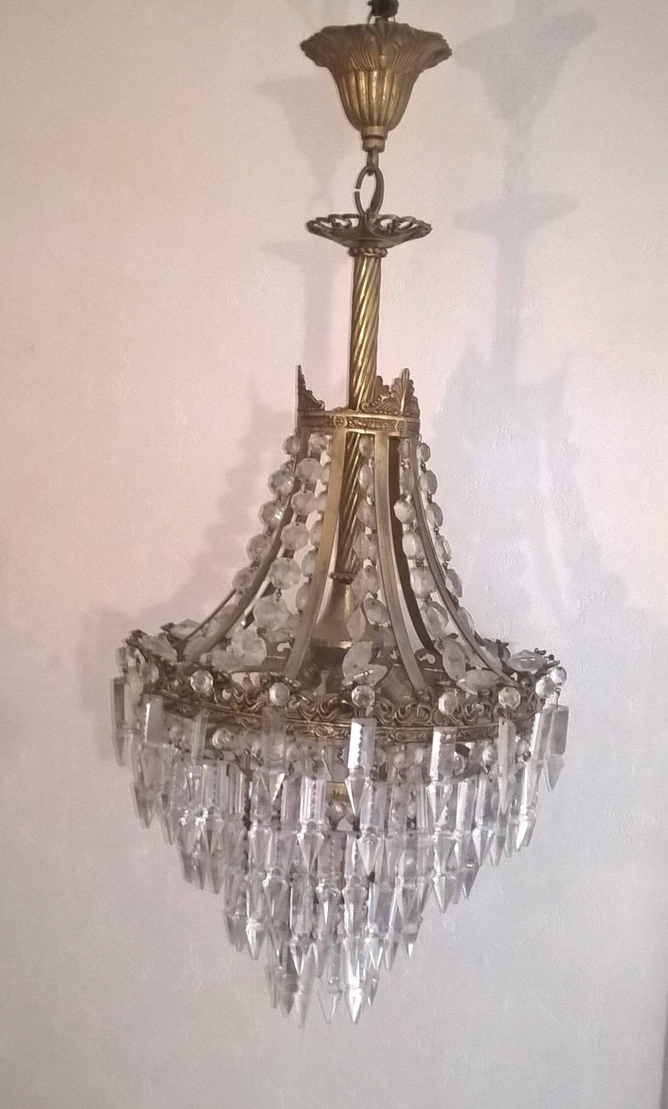 Lustre ancien forme montgolfière en laiton 4 feux