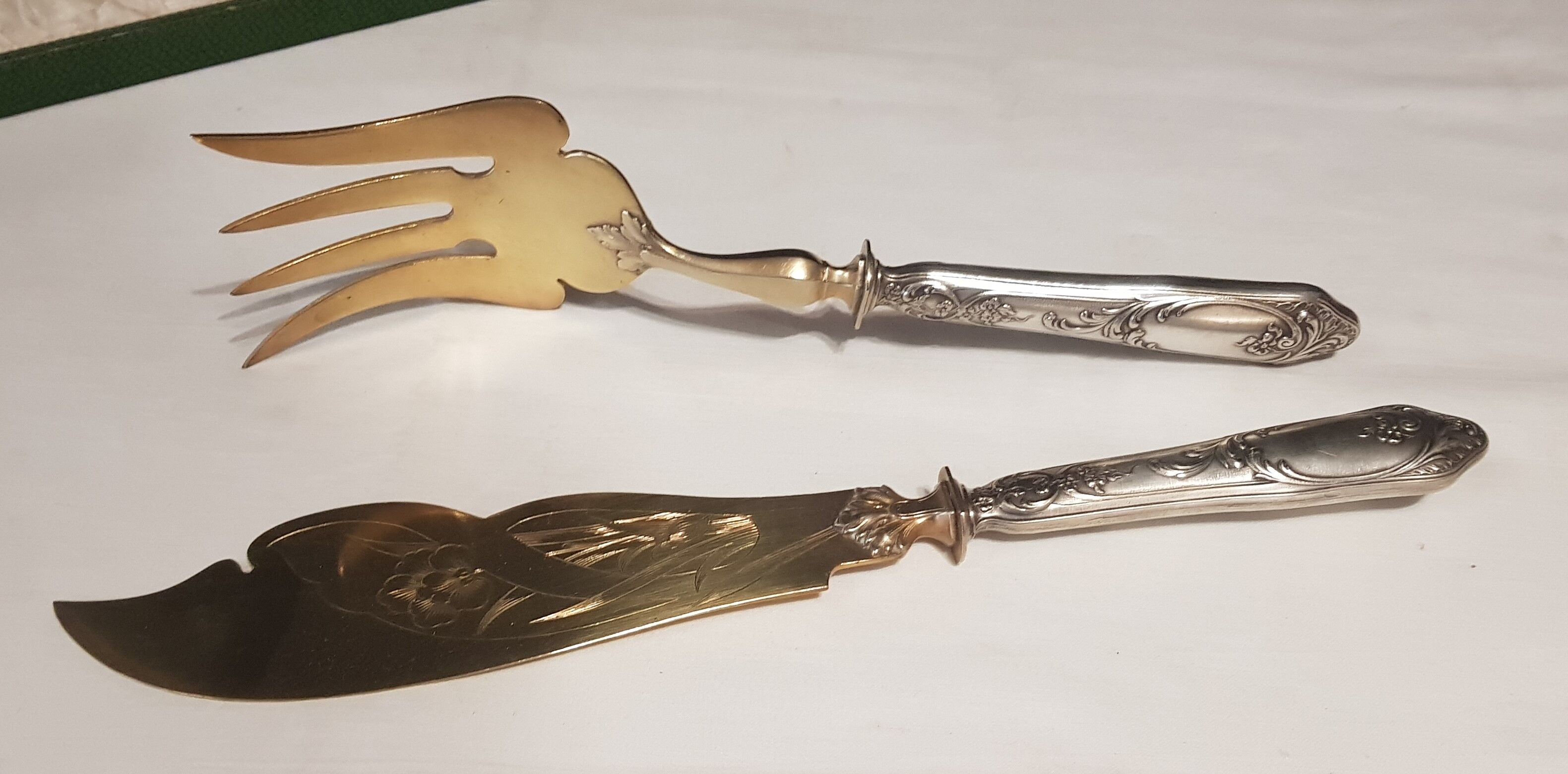 Silver-gilt metal fish service