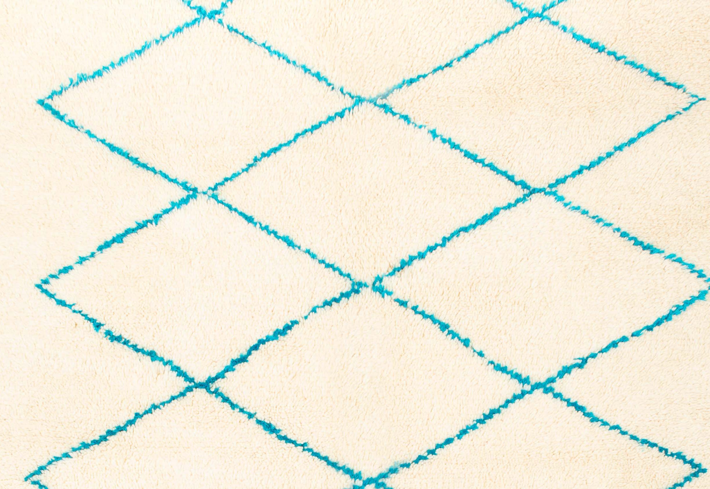 Tapis berbere beni ouarain ecru with losanges turquoise 290 x 200cm