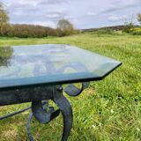 Italian glass and wrought iron coffee table