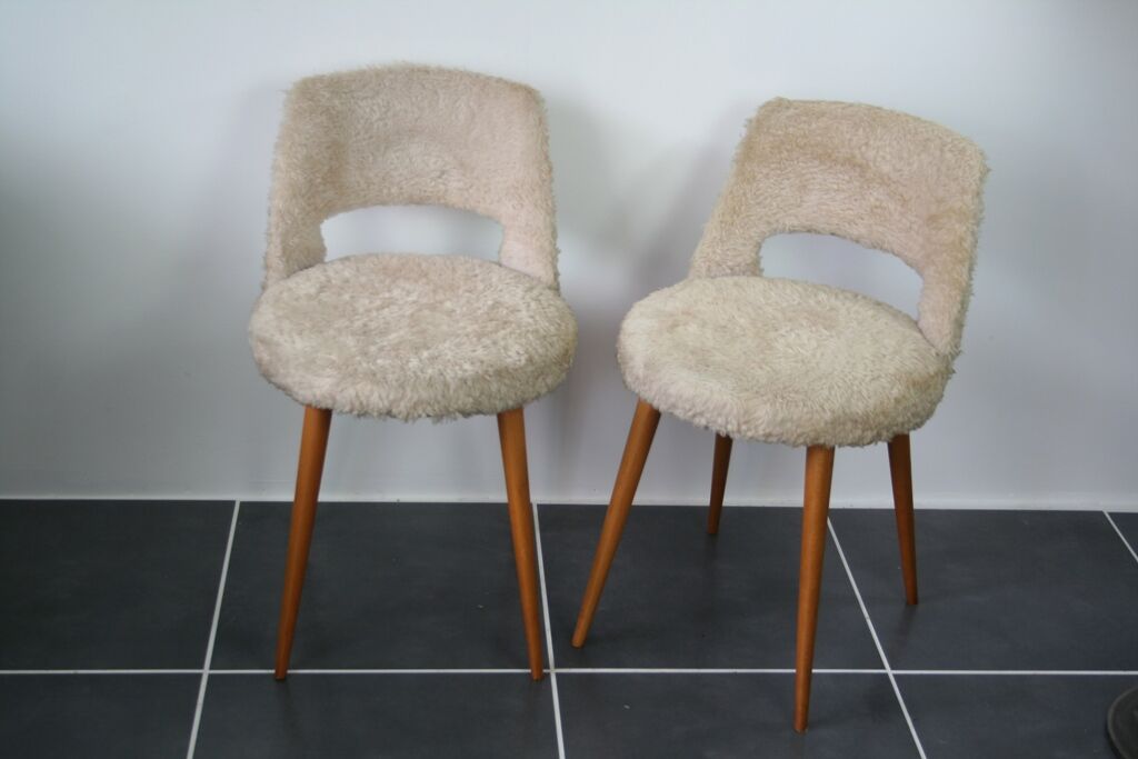 Vintage white barrel chair compass feet 1960