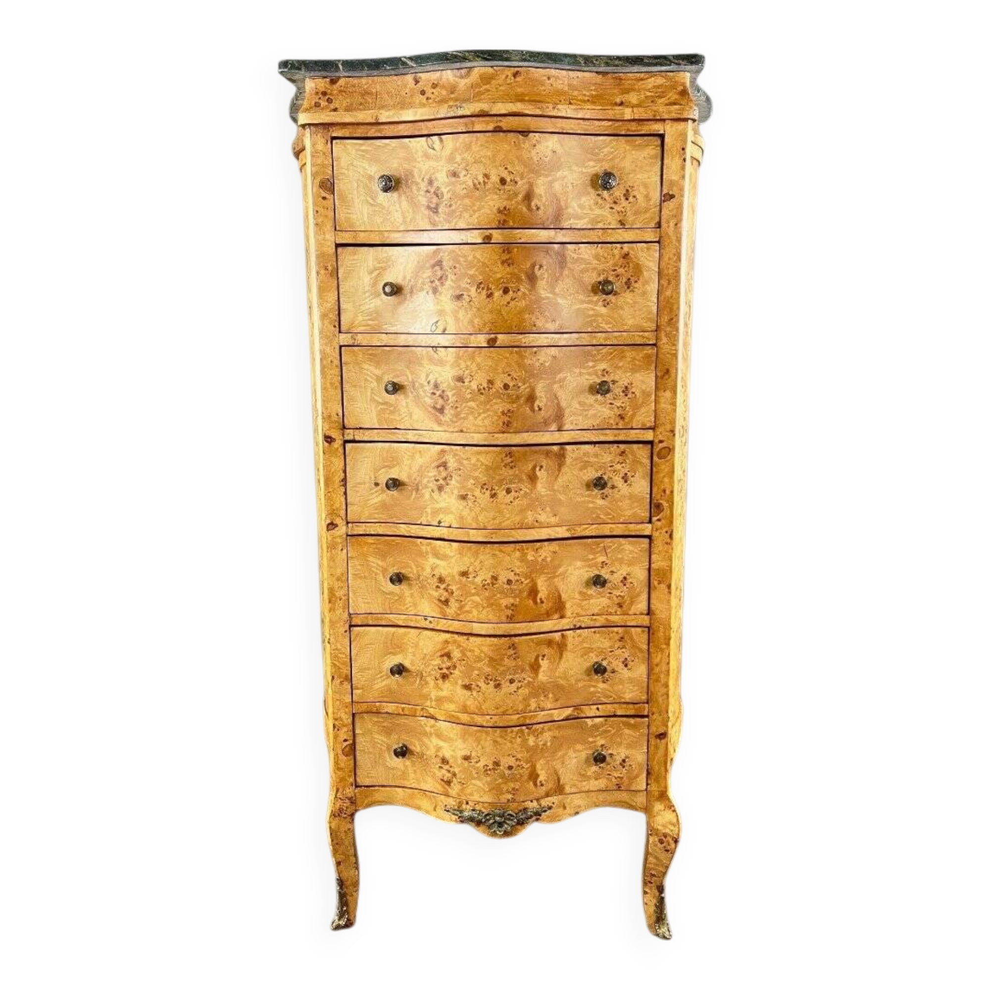 Commode Meuble De Rangement Louis XV En Loupe De Thuya Et Marbre, époque XI